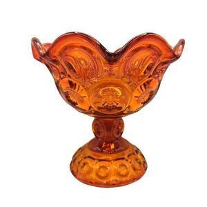LE Smith Moon & Stars Tangerine Amberina‎ Vintage Glass Compote